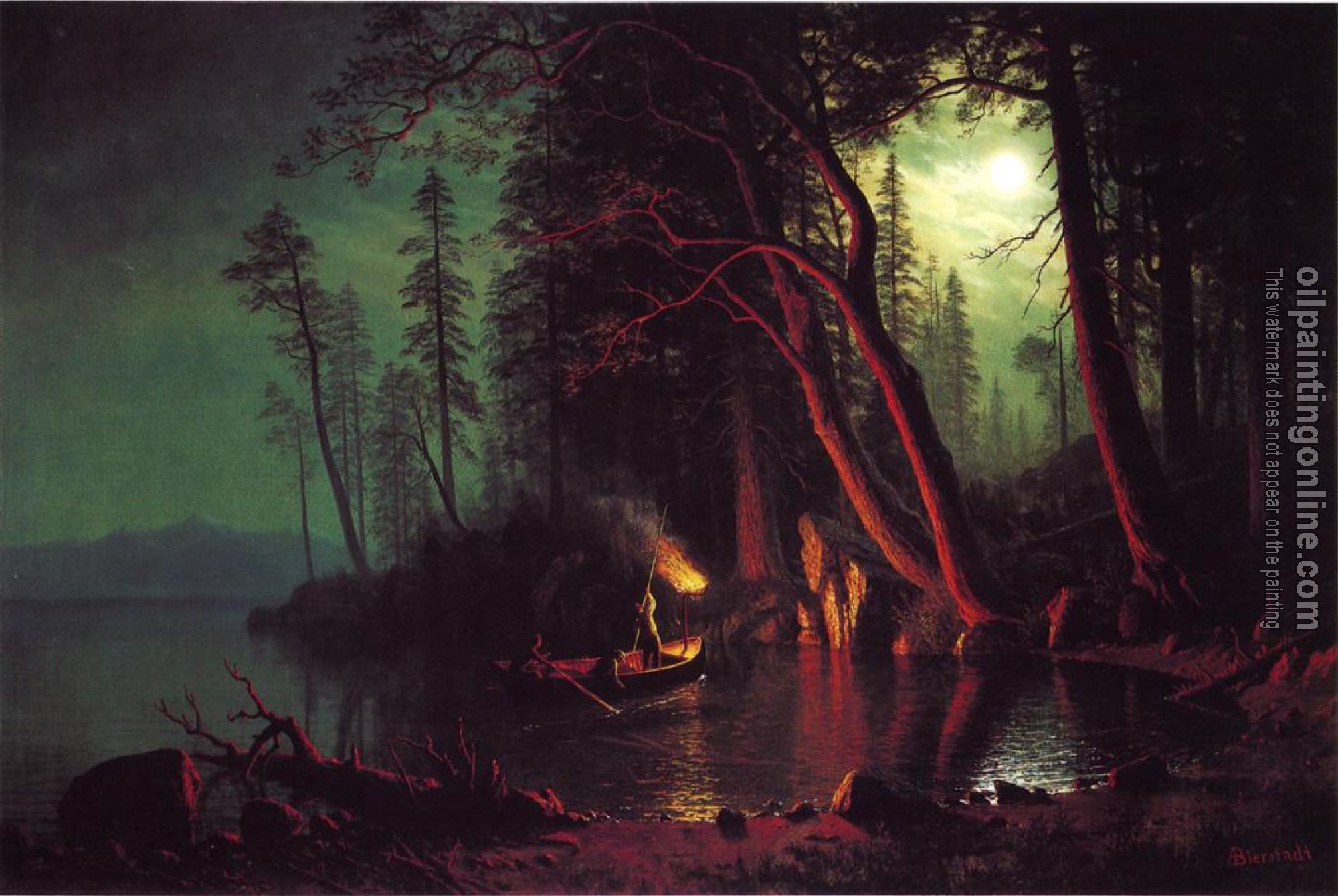 Bierstadt, Albert - Lake Tahoe Spearing Fish by Torchlight